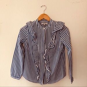 Madewell Striped Ruffle Front Blouse Shirt